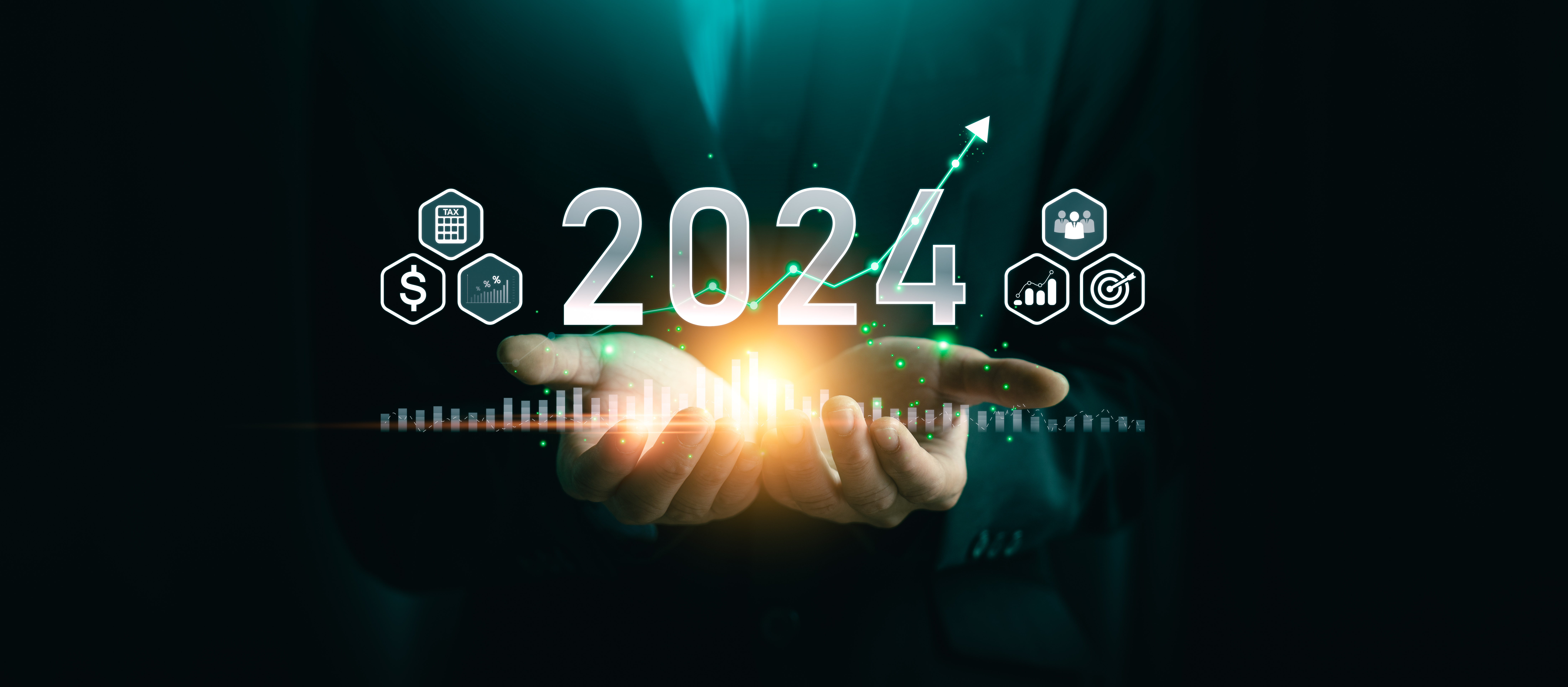 Business growing in 2024. analytical businessman planning business growth 2024, strategy digital marketing, profit income, economy, stock market trends and business, technical analysis strategy